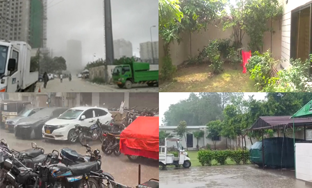 Read more about the article کراچی میں بارش کے بعد سڑکیں جھیل کا منظر پیش کرنے لگیں
